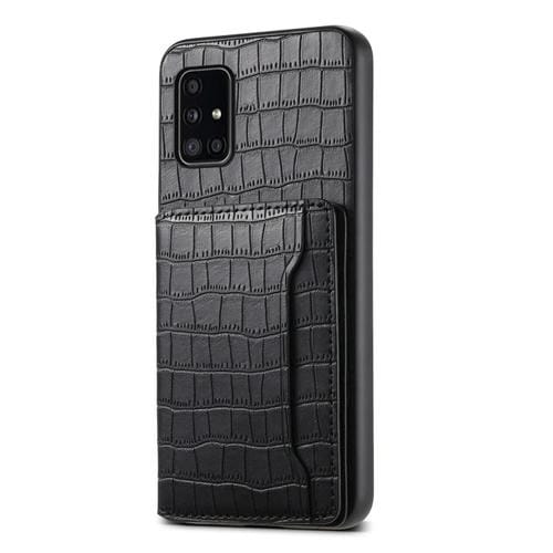 Estuche para Teléfono Samsung Galaxy A51 4G Bolsa para Tarjetas Textura de Cocodrilo (Negro)