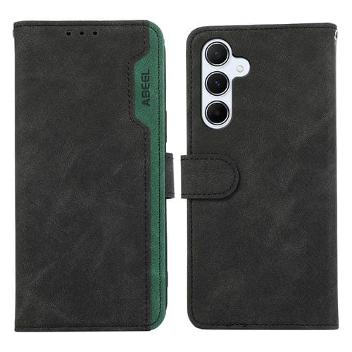 Funda de Cuero Abeel para Samsung Galaxy A54 5G Color Block Magnética Rfid (Negro-Verde)
