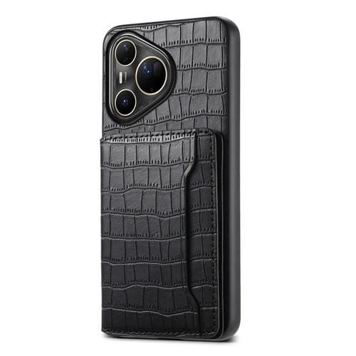Funda para Huawei Pura 80 Ultra 5G con textura de cocodrilo y diseño de cartera, cobertura total (negra)