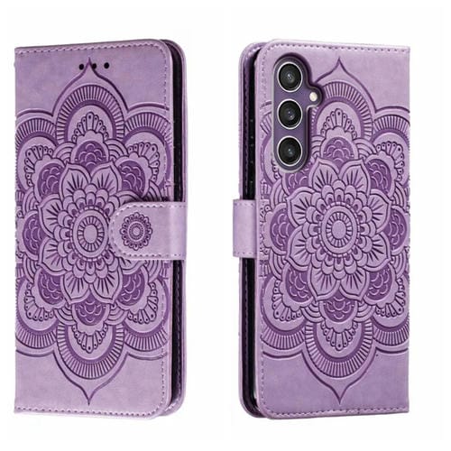 Funda de Cuero Samsung Galaxy S23 FE Sun Mandala con PatrĂłn en Relieve (PĂșrpura)