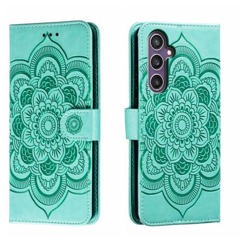 Funda de Cuero Samsung Galaxy S23 FE Sun Mandala con PatrĂłn En Relieve (Verde)