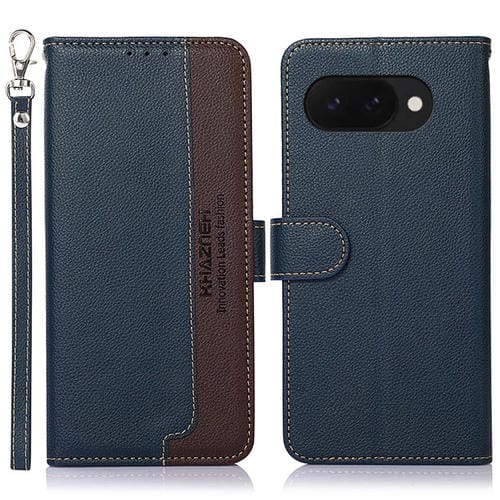 Funda de Cuero Khazneh Rfid para Google Pixel 9A (Azul) con Textura de Lichi