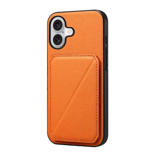 Funda para iPhone 17 D04 con textura de becerro y ranura para dos tarjetas (naranja)