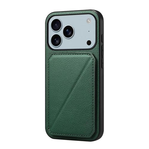 Funda para iPhone 17 Pro Max D04 con textura de becerro y ranura para dos tarjetas (verde)