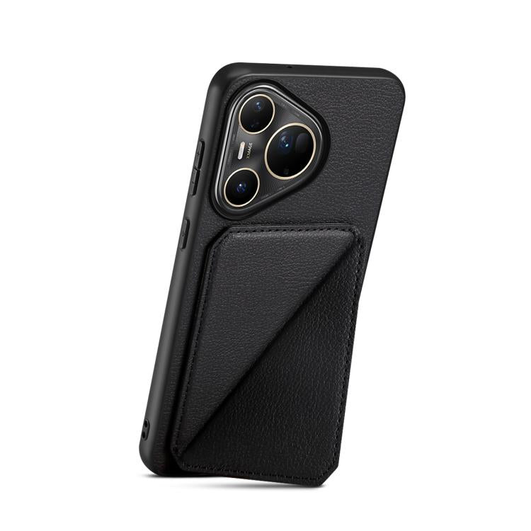 Funda para Huawei Pura 80 Ultra 5G D04 con textura de becerro y ranura para dos tarjetas (negra)
