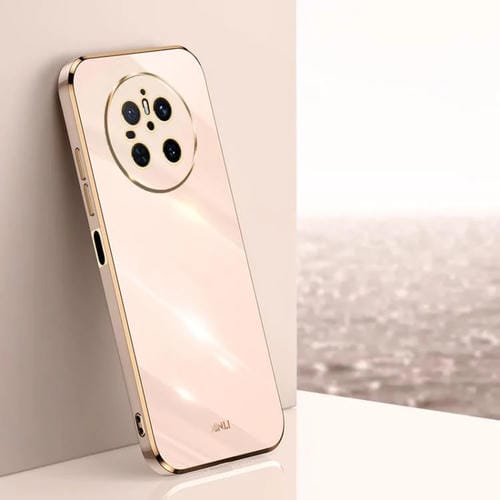 Funda para Huawei Mate 70 Xinli con Borde Dorado y Revestimiento 6D Recto de TPU (Rosa)