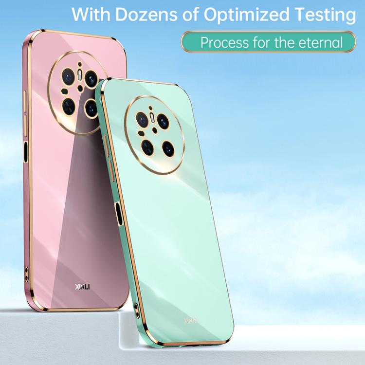 Funda para Huawei Mate 70 Xinli con Borde Dorado y Revestimiento 6D Recto de TPU (Rosa)