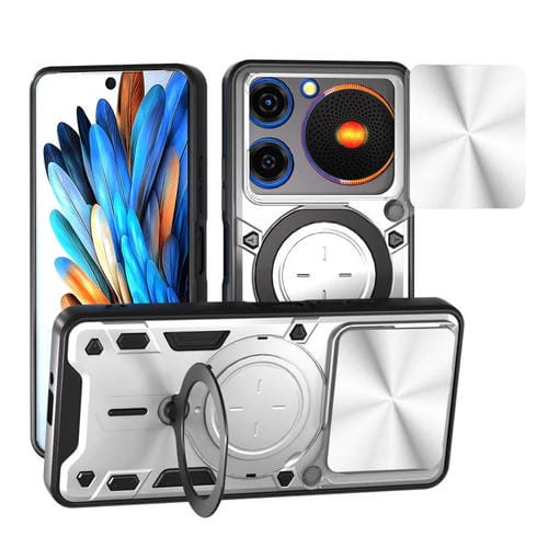 Funda magnĂ©tica deslizante con textura de CD de mĂșsica para ZTE Nubia (plateada)