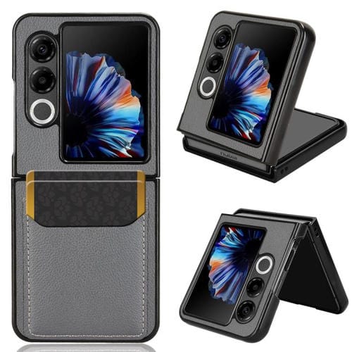 Funda Trasera ZTE Nubia Flip2 Textura Litchi Ranuras Tarjetas (Gris)