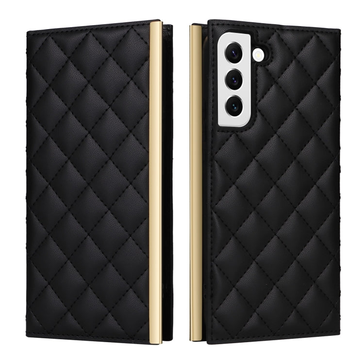 Estuche Cruzado de Cuero para Samsung Galaxy S22 + 5G con Ventosa Romboidal (Negro)