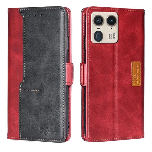 Funda de Cuero con Hebilla Lateral y Color de Contraste para Motorola Edge 50 Ultra (Rojo y Negro)