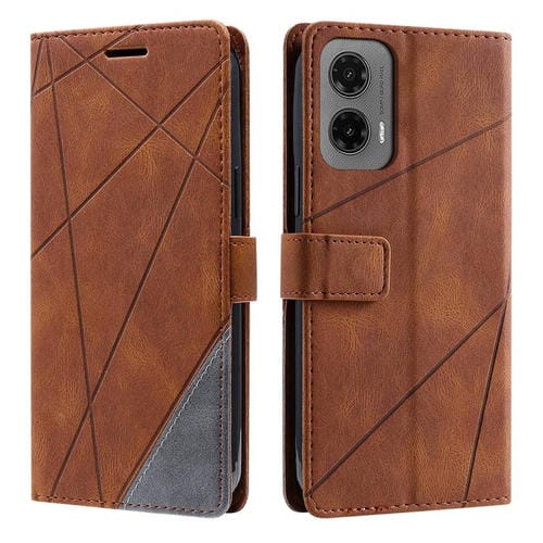 Funda de Cuero con Textura de Piel Sintética para Motorola Moto G35 (Marrón)