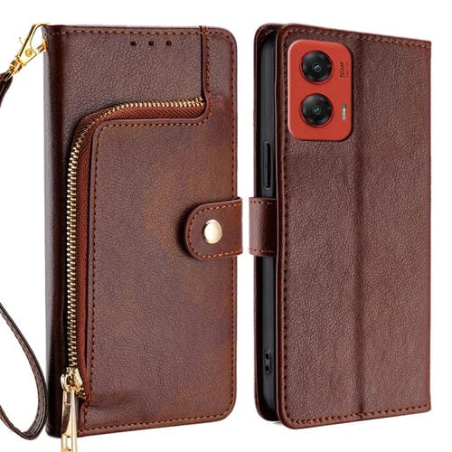 Funda de Cuero con Cremallera para Motorola Moto G Stylus 5G (2024) (MarrĂłn)