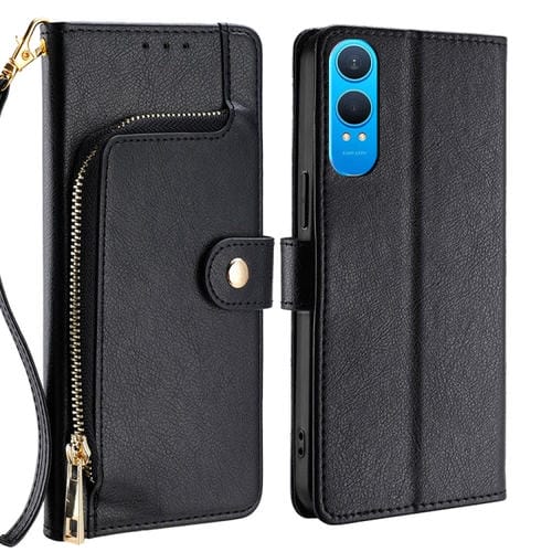 Funda de Cuero con Cremallera para OnePlus Nord Ce 4 Lite 5G (Negra)