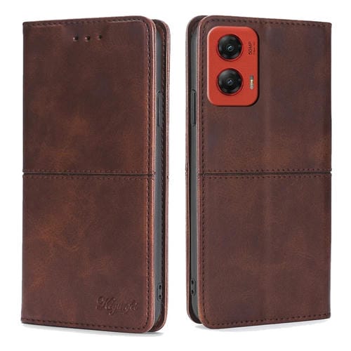 Funda de Cuero Magnética con Textura de Vaca para Motorola Moto G Stylus 5G (2024) (Marrón Oscuro)