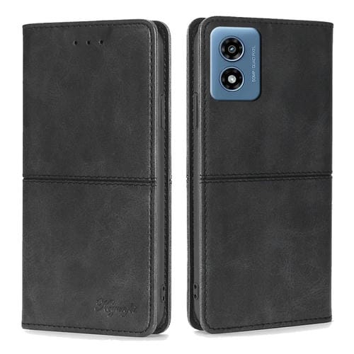 Funda de Cuero Magnética con Textura de Vaca para Motorola Moto G 5G (2024) (Negro)