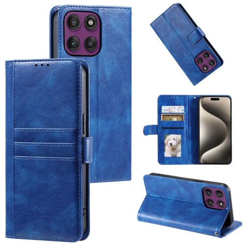 Funda de cuero con ranuras para tarjetas para Motorola Edge 60 Pro (azul)