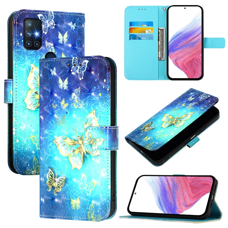 Funda de Cuero con Tapa Horizontal y Pintura 3D para OnePlus Nord N10 5G (Mariposa Dorada)