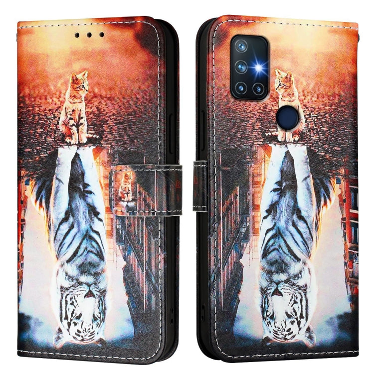 Funda de Cuero para OnePlus Nord N10 5G con Patrón de Gatos y Tigres (Colores)