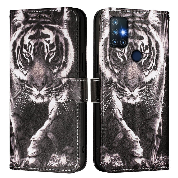 Funda de Cuero para OnePlus Nord N10 5G con Patrón Tigre Blanco y Negro