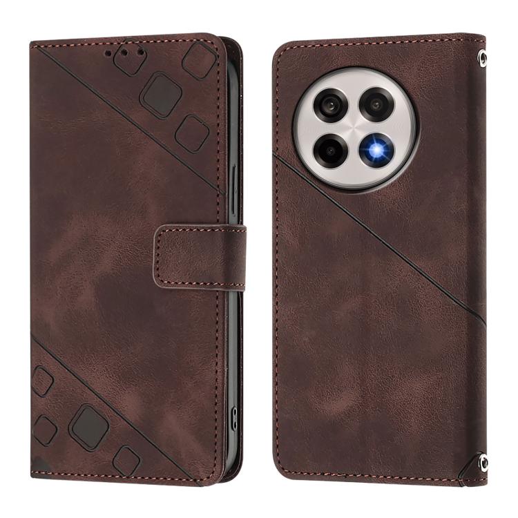 Funda de Cuero con Relieve y Tacto de Piel para OnePlus 13R/Ace 5 Pro 5G (Marrón)