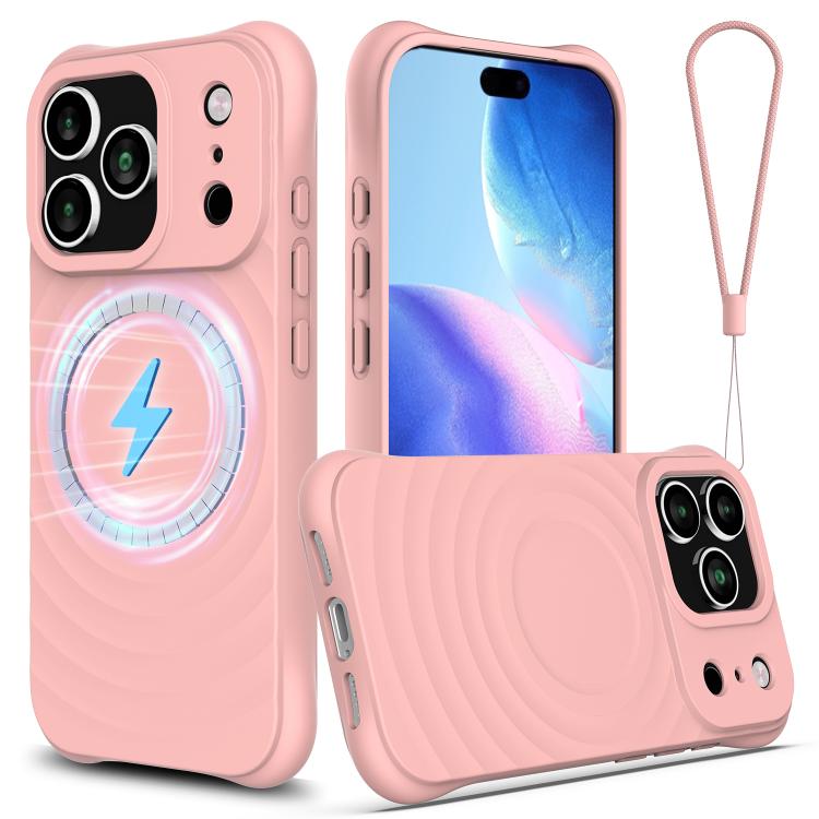 Funda de silicona líquida magnética MagSafe con textura ondulada para iPhone 17 Pro Max (rosa)