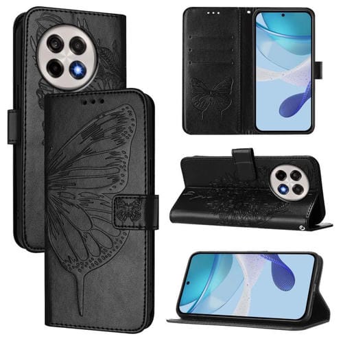Funda de Cuero para OnePlus Ace 5 Pro y Ace 5 con Diseño Mariposa en Relieve (Negra)