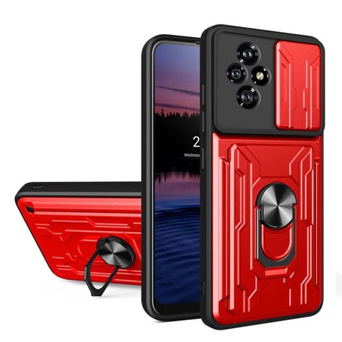 Funda para Honor 200 5G con Ranura para Tarjetas TPU + PC Deslizante ProtecciĂłn (Rojo)