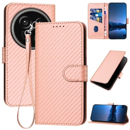 Funda de Cuero con Hebilla de Fibra de Carbono para Sharp Aquos R9 Pro Yx0070 con Cordón (Rosa)