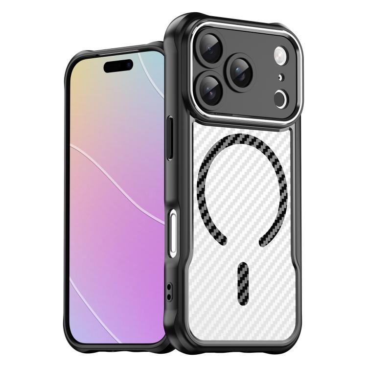 Funda translúcida MagSafe con textura de fibra de carbono para iPhone 17 Pro (negra)