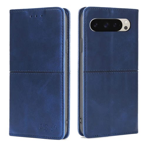 Funda de Cuero Magnética Textura de Vaca para Google Pixel 9 (Azul)