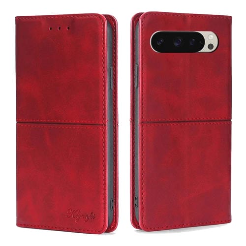 Funda de Cuero Magnética con Textura de Vaca para Google Pixel 9 (Rojo)