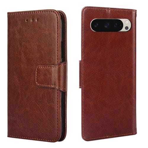 Funda de Cuero con Textura de Cristal para Google Pixel 9 (MarrĂłn)