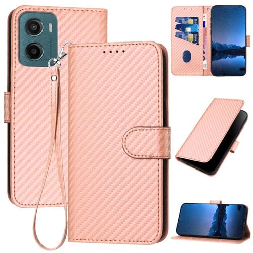 Funda de Cuero con Hebilla de Fibra de Carbono y Cordón para Motorola Moto G05 Yx0070 (Rosa)