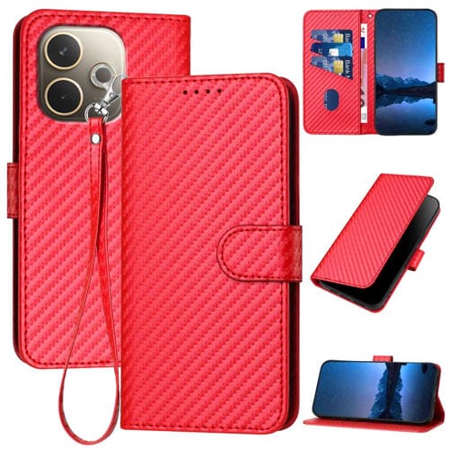 Funda de Cuero con Hebilla de Fibra de Carbono y Cordón para Oppo A5 Pro 5G Yx0070 (Roja)
