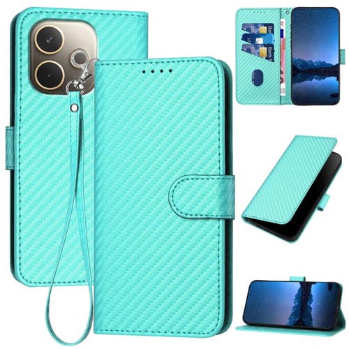 Funda de Cuero con Hebilla de Fibra de Carbono y Cordón para Oppo A5 Pro 5G Yx0070 (Azul Claro)