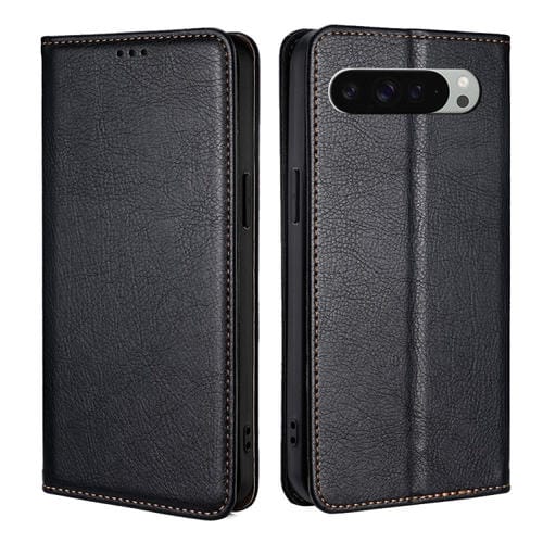 Funda de Cuero Magnética para Google Pixel 9 Pro XL con Acabado Brillante y Aceite Sólido (Negro)