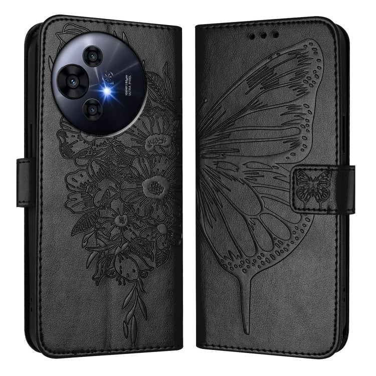 Funda de Cuero con Relieve de Mariposa para TCL 50 Pro Nxtpaper (Negra)