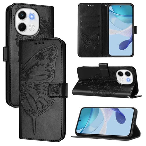 Funda de Piel con Diseño de Mariposa En Relieve para Tecno Spark 30 5G y Pova 6 Neo 5G (Negra)