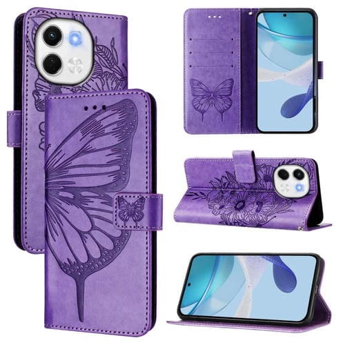 Funda de Piel para Tecno Spark 30 5G y Pova 6 Neo 5G con Diseño de Mariposa en Relieve (Morado Claro)