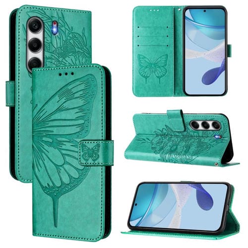Funda de Piel para Tecno Camon 40 Pro 4G con Diseño de Mariposa en Relieve (Verde)