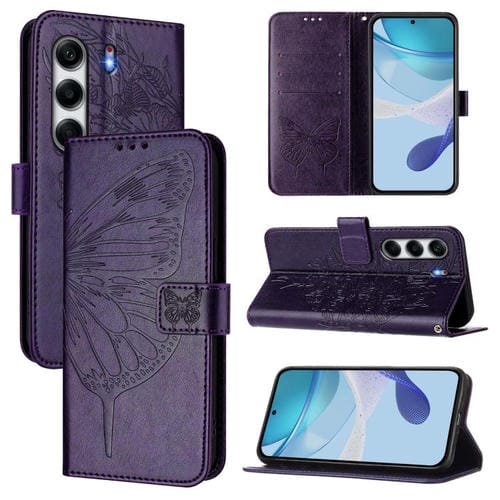 Funda de Piel para Tecno Camon 40 Pro 4G con Diseño de Mariposa en Relieve (Morado Oscuro)
