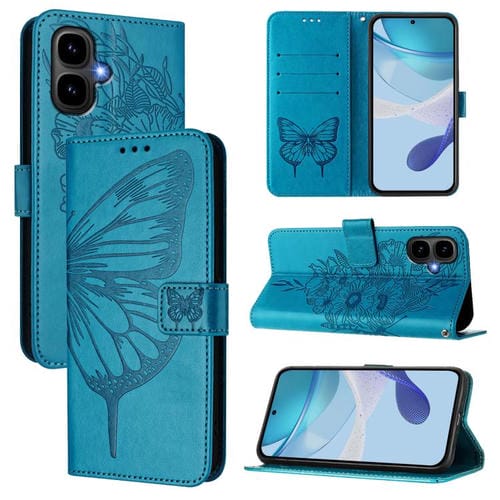 Funda de cuero con diseño de mariposa en relieve para Infinix Smart 10 4G / Tecno Pop 10 (azul)