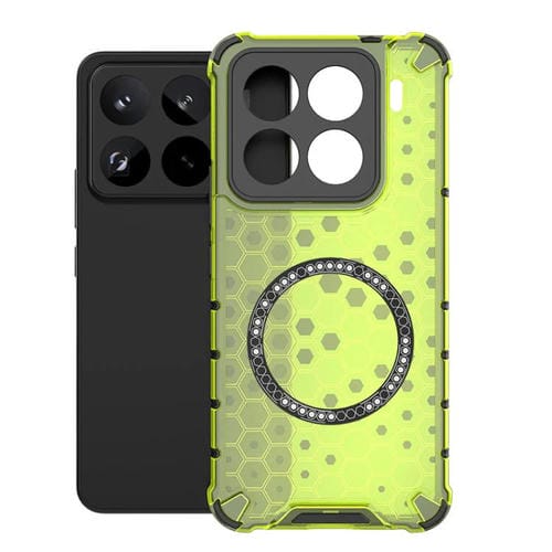 Funda Para Teléfono A Prueba De Golpes Con Anillo Magnético De Panal Para Xiaomi 15 Pro (Verde)