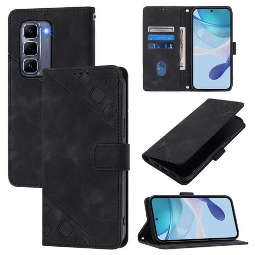Funda Cuero con Relieve y Tacto de Piel para Infinix Hot 50 Pro+ 4G (Negra)