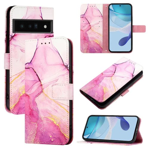 Funda para Google Pixel 6 Pro Pt003 de Cuero con Tapa y PatrĂłn de MĂĄrmol (Rosa, Morado y Dorado)
