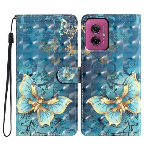 Funda de Cuero para Motorola Moto G55 con PatrĂłn 3D Mariposa (Negro)