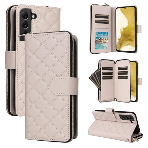 Funda Cruzada de Cuero Samsung Galaxy S22+ 5G con Hebilla y Cremallera RĂłmbica (Beige)