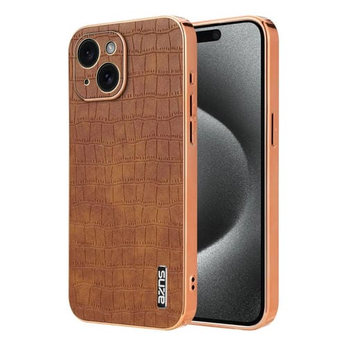Funda para Teléfono Azns iPhone 15 Cobertura Total Textura Cocodrilo Marco Galvanizado (Marrón) - MOVILSTORE