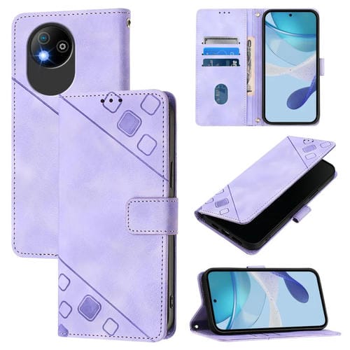 Funda de Piel con Relieve para Teléfono ZTE Blade A35 Lite/A35 Core (Morado Claro)